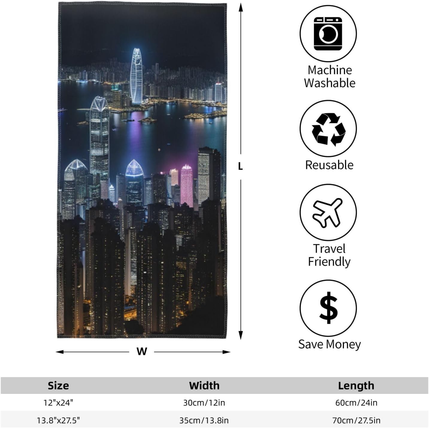 Aerial Night of View Hong Kong Print Hand Towels for Kitchen, Decorative Bathroom Towels Decor Farmhouse Cute for Men Women Gifts
