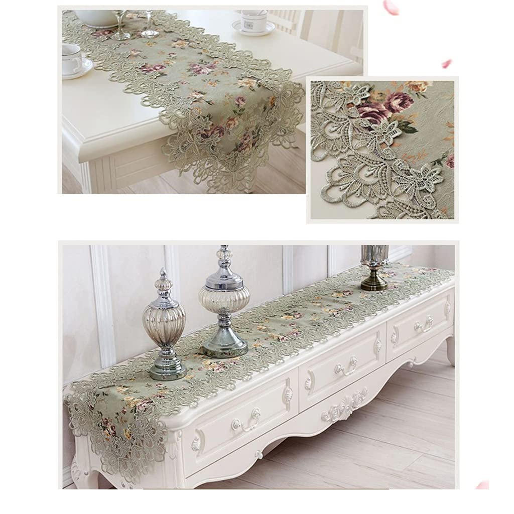 JIUYUEYA Coiffeuse Rurale Tissu Dentelle Tissu Broderie Chemin de Table, Couverture TV Tissu Anti-poussière Couverture Serviette en Mousseline de Soie (Color : Green, Size : 100x150cm)