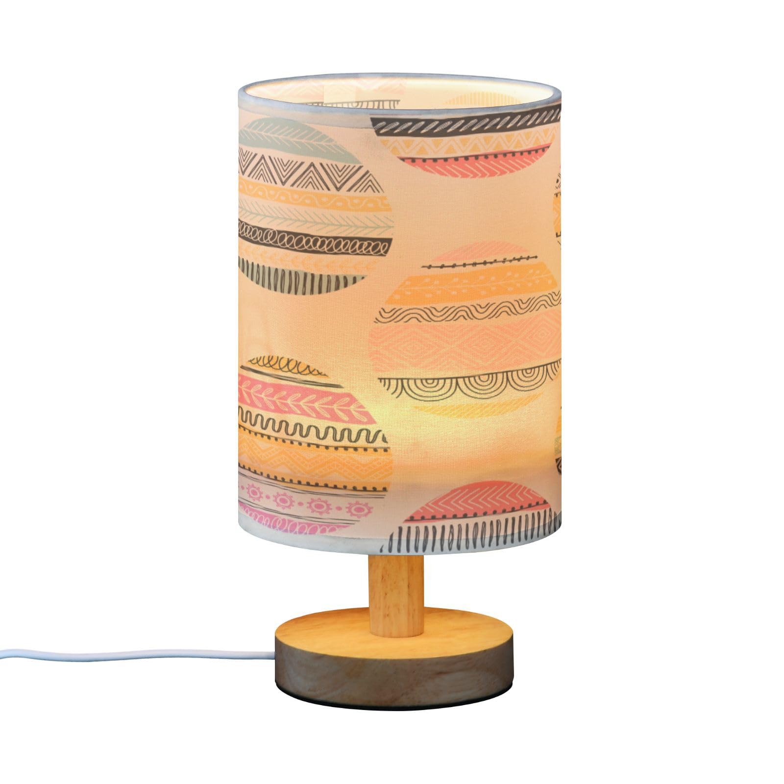 SDMKA Easter Eggs Pattern Bedside Table Lamp for Bedroom, Minimalist Nightstand Lamp with Round Fabric Shade for Living Room, Office, No Bulb Required