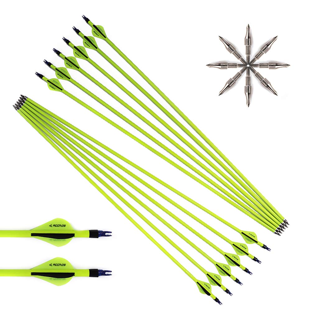 ACCMOS 6/12/24/48pièces Diamètre Intérieur 6.2mm Flèches Pro en Carbone Mixte Personnalisé 22.5-30pouces Spine 500 Flèche avec Pointe en Acier Amovible pour 20-65livres Arc Recurve Arc à Poulies