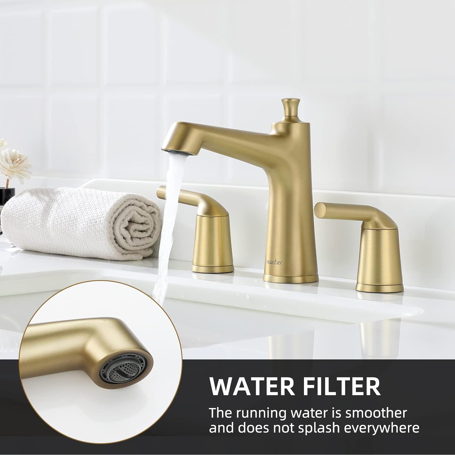 Suреr Bіg Clеаrаnсе! Brushed Gold Bathroom Faucet 2-Handle Widespread Brass Bathroom Sink Faucet,8-inch 3 Hole Bath Vanity Sink Lavatory Faucets with cUPC Faucet Supply Lines & Pop-up Drain,by NEWATER Buу 1 gеt 1 🔥 Brushed Gold Bathroom Faucet 2-Handle Widespread Brass Bathroom Sink Faucet,8-inch 3 Hole Bath Vanity Sink Lavatory Faucets with cUPC Faucet Supply Lines & Pop-up Drain,by NEWATER