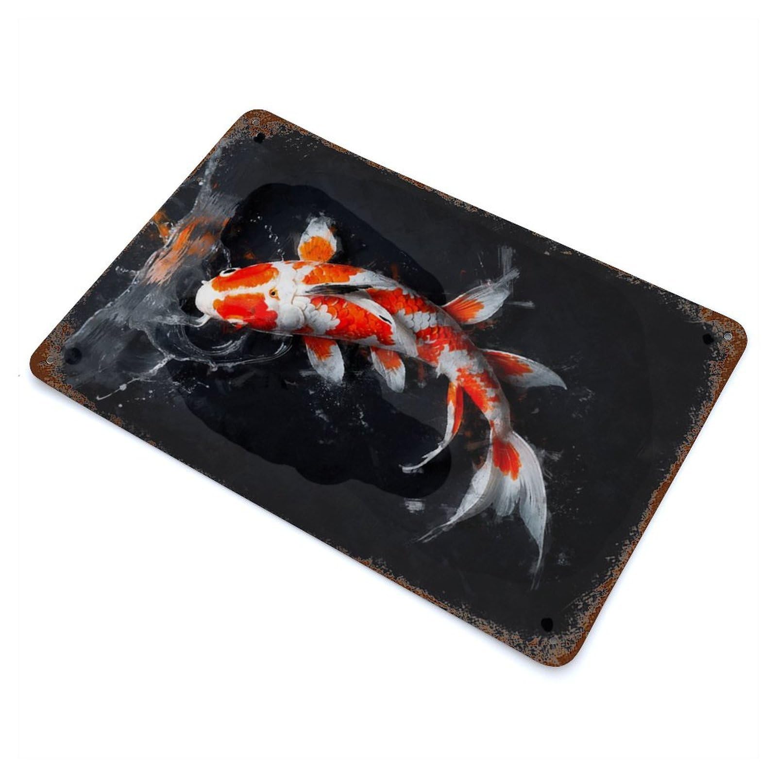 Vintage Rust Metal Sign Orange And White Koi Fish 11.8"x7.9", Decorative Metal Wall Art for Basement, Hobby Room And Garage Decor