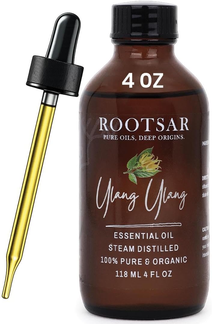 Ylang Ylang Essential Oil – 100% Pure Organic Ylang Ylang Oil, Steam Distilled, 4 FL OZ / 118 ML – Premium Essential Oil for Diffuser, Aromatherapy, Massage, Skin Care, Candle & Soap Making