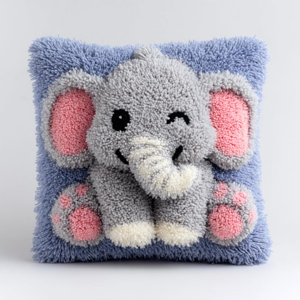 Henypt Latch Hook Cushion Kits for Beginners Elephant