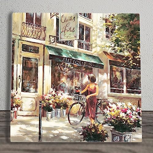 Image of Global Designs Objets D'arts Ceramic Tile Picture Plaque Sign Wall Art By Brent Heighton Floral Paris Scene 20x20cm