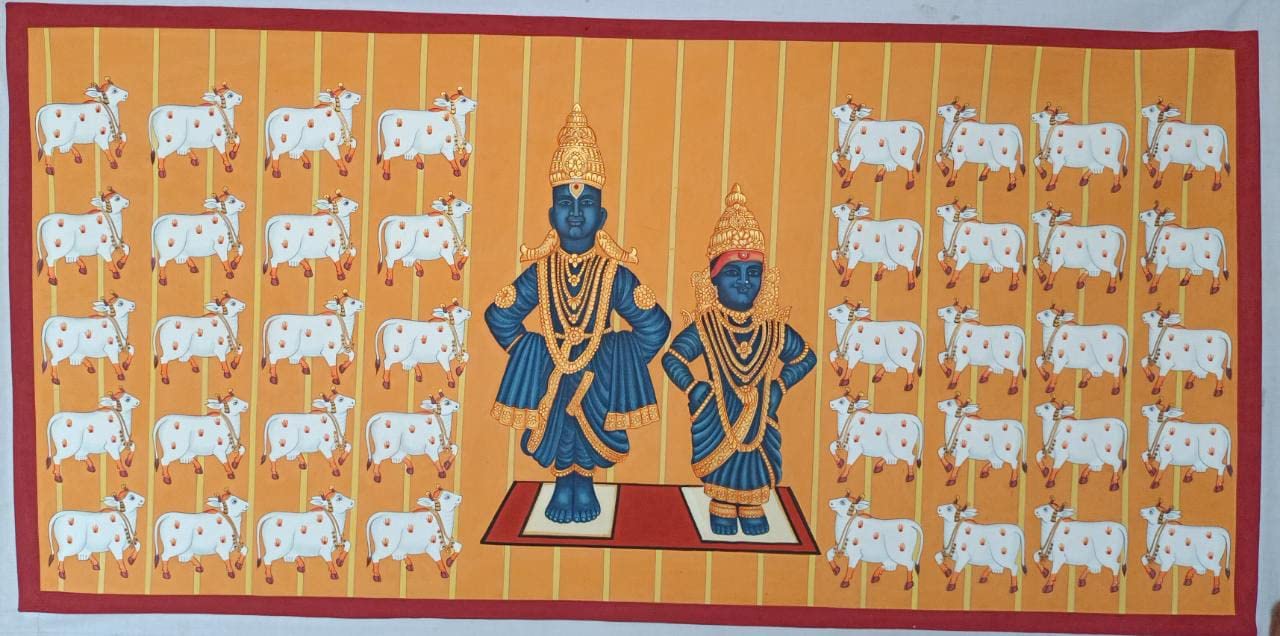 Hindu Religious Pichwai Painting on cotton cloth 30 x 60 inches Hand Painted wall decor home decor art