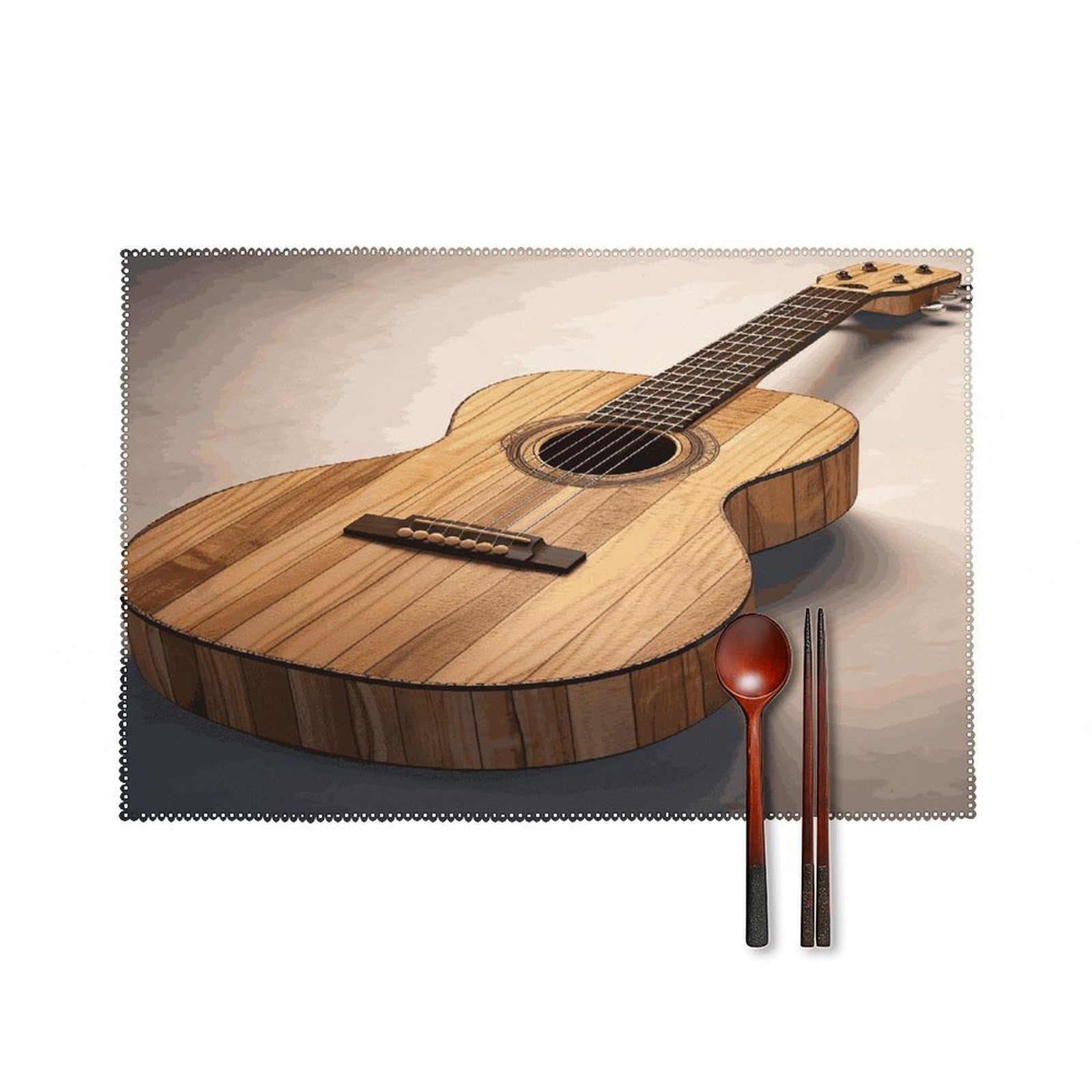 Btcowzrv Style Guitar Wooden Canvas Placemats Set Of 6, Wipeable Washable Place Mats For Indoor & Outdoor, Table Mat Decor For Kitchen Dining Party