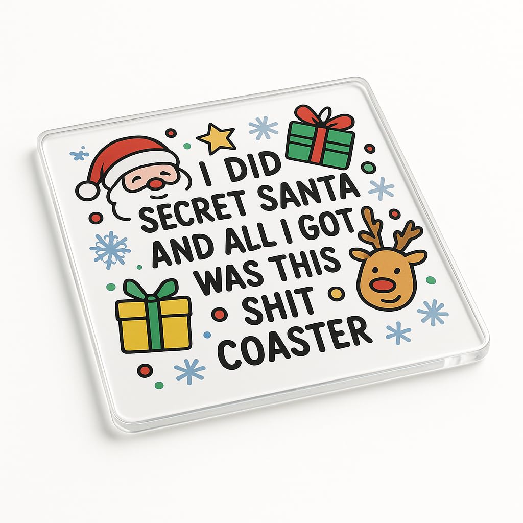 Acrylic Coaster Gift with Whimsical Christmas Theme - Humorous Holiday Drinkware for Secret Santa Work Colleague