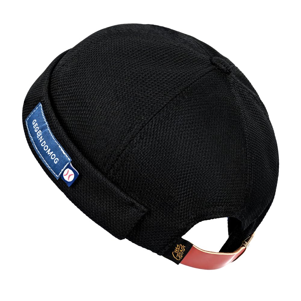 Cotton Breathable Brimless Docker Hat Adjustable Leather Sailor Beanie Harbour Hat Skullcap Watch Cap Black