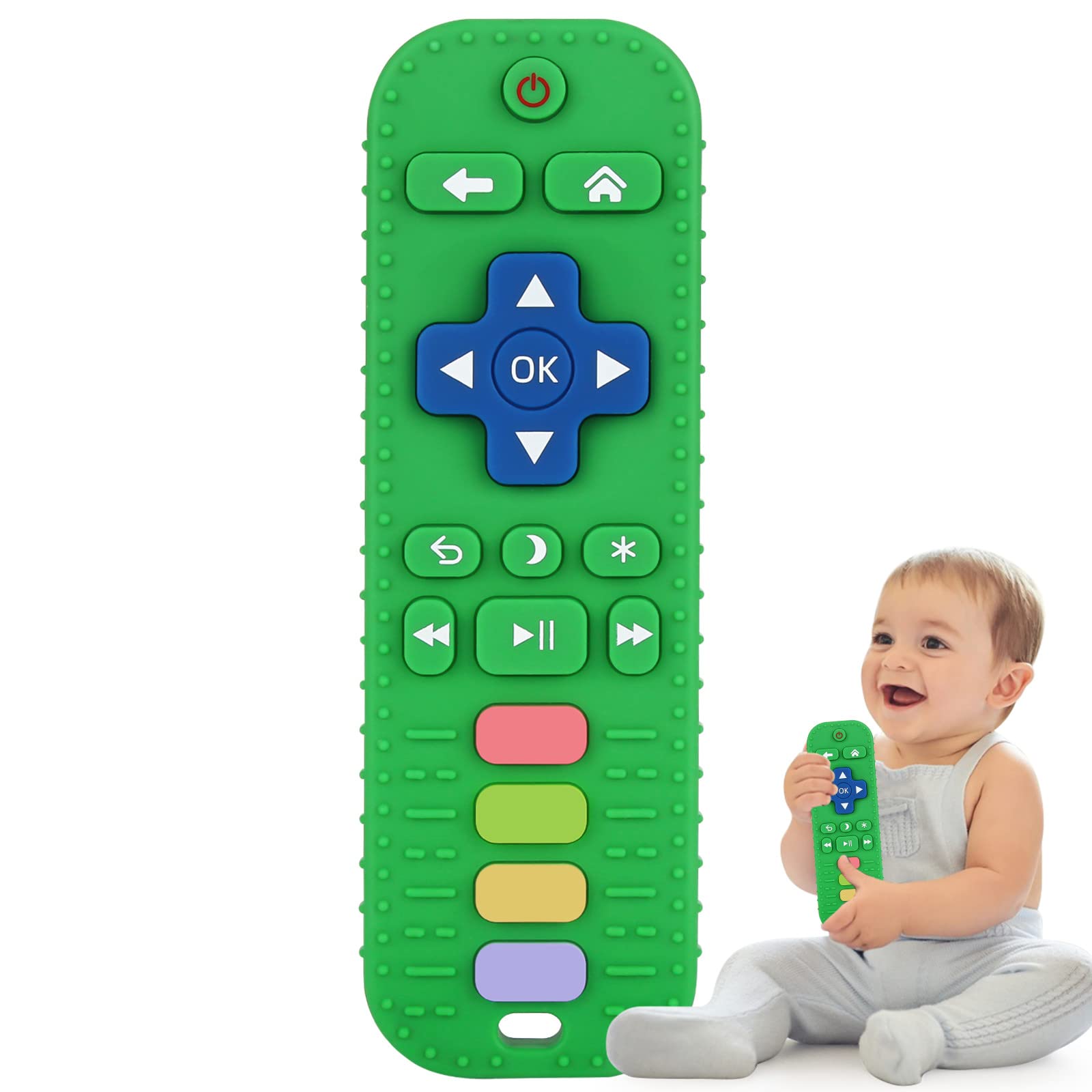 Fu Store Silicone Teething Toys for 0-12 Months 3-24 Months Infant Toddlers Remote Control Shape Teethers for Babies Chew Toys Relief Soothe Babies Gums Set Dishwasher and Refrigerator Safe Green