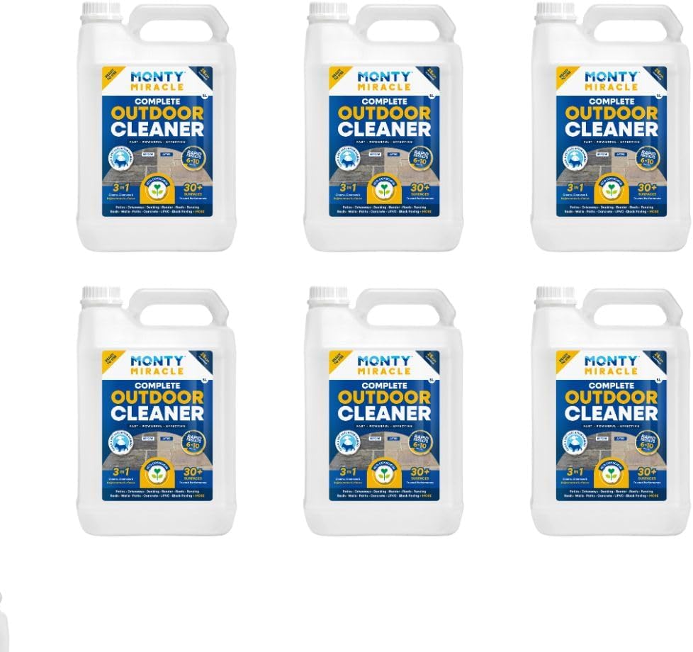 Monty Miracle® Outdoor Cleaner, Clean & Rejuvenate your Patio, Decking, Fencing, Paths, Driveway, Render & More - Results in 6-10 Minutes! Slip free, Pet & Child Safe (6 x Outdoor Cleaner)