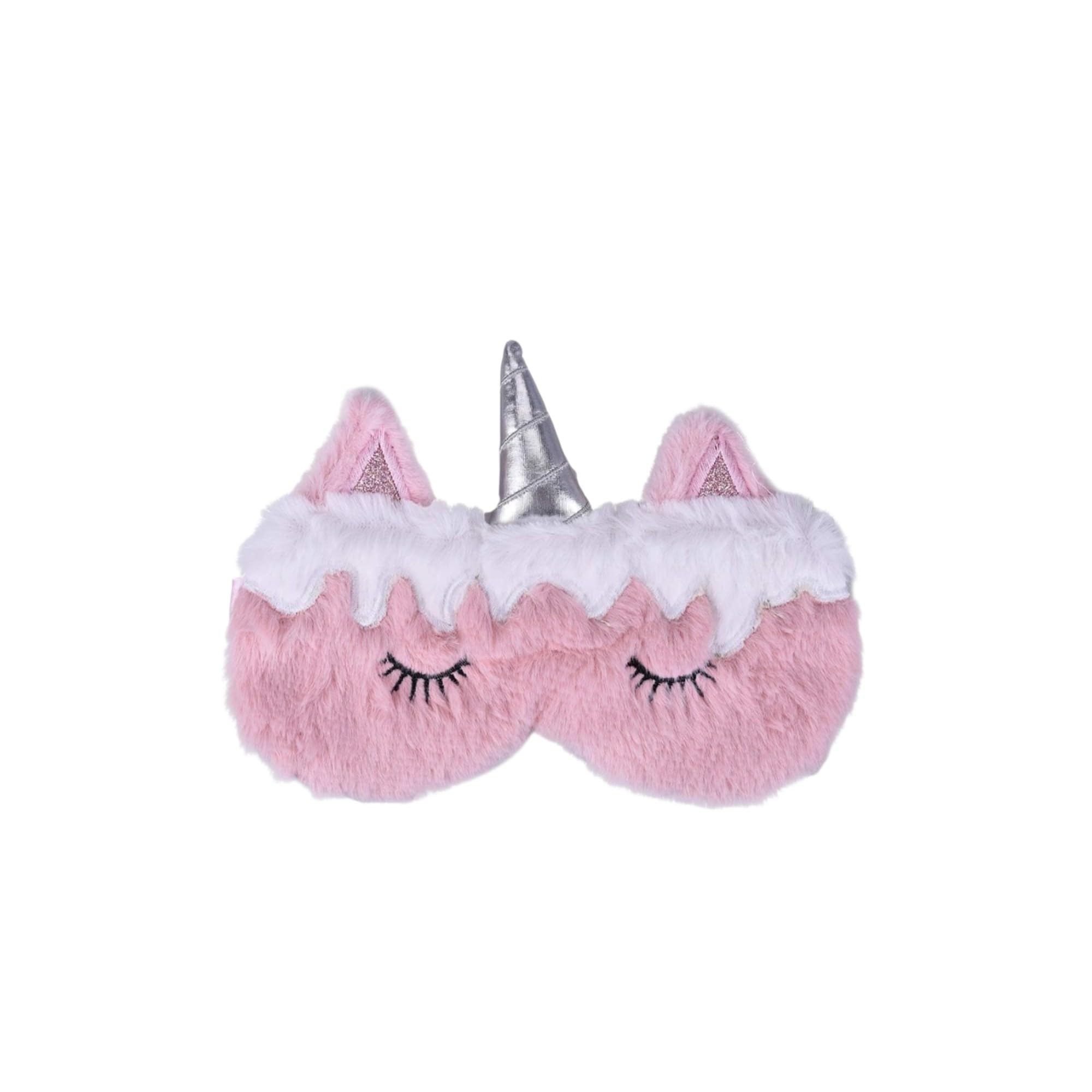 LIGHTER HOUSE Unicorn Plush Eye Mask for Girls Kids, Pink, Soft Fluffy Sleep Mask with Silver Horn, 1 Pc-image-2