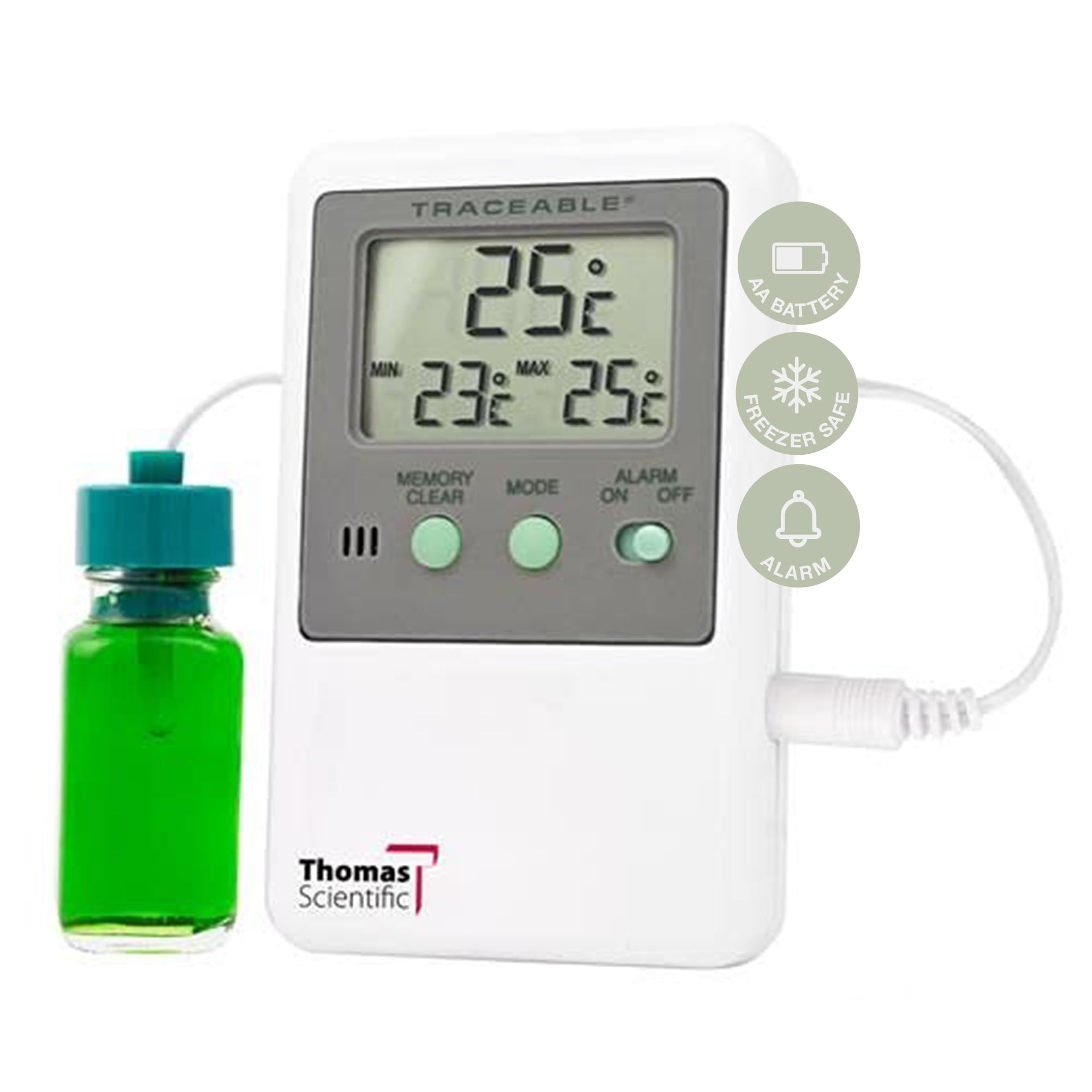 Thomas 1222W14 Traceable Refrigerator/Freezer Thermometer with 5ml Vaccine Bottle Probe, -50 to 70°C (-58 to 158°F)