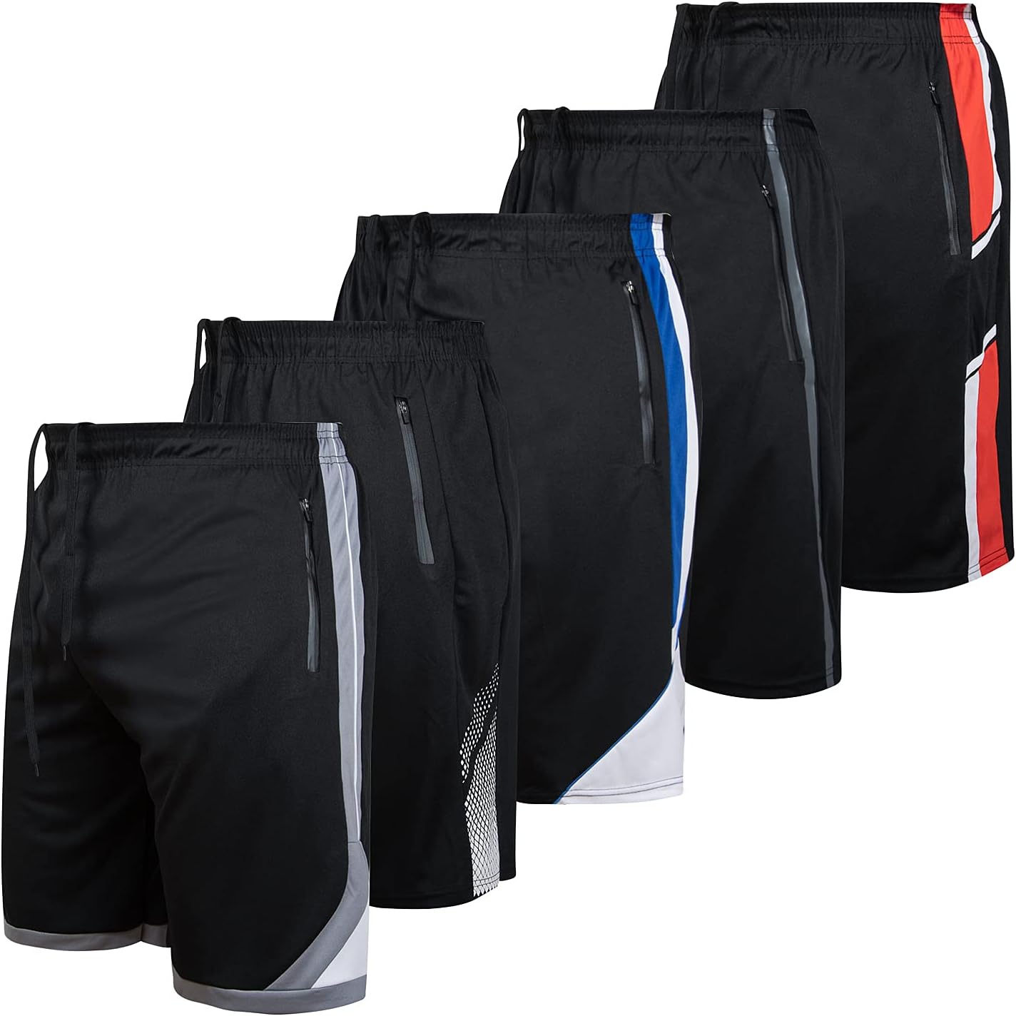 Ultra Performance Mens 5 Pack Athletic Running Shorts, Basketball Gym Workout Shorts for Men with Zippered Pockets
