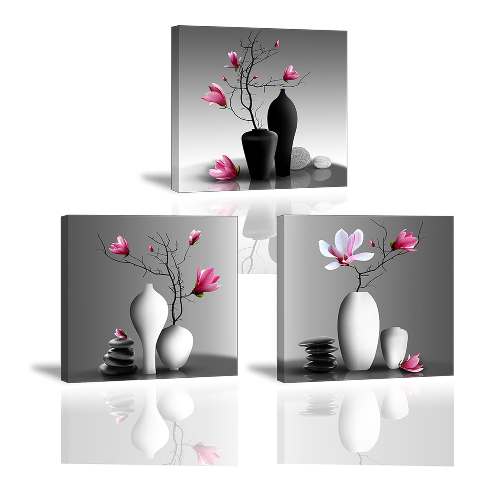 3 Piece Orchid Print on Canvas Elegant Tree in Flower Vase Modern Design Home Decoration Wooden Wall Art Ready to Hang for Bedroom, Hotel, Room, as Birthday Gift 12x12inch