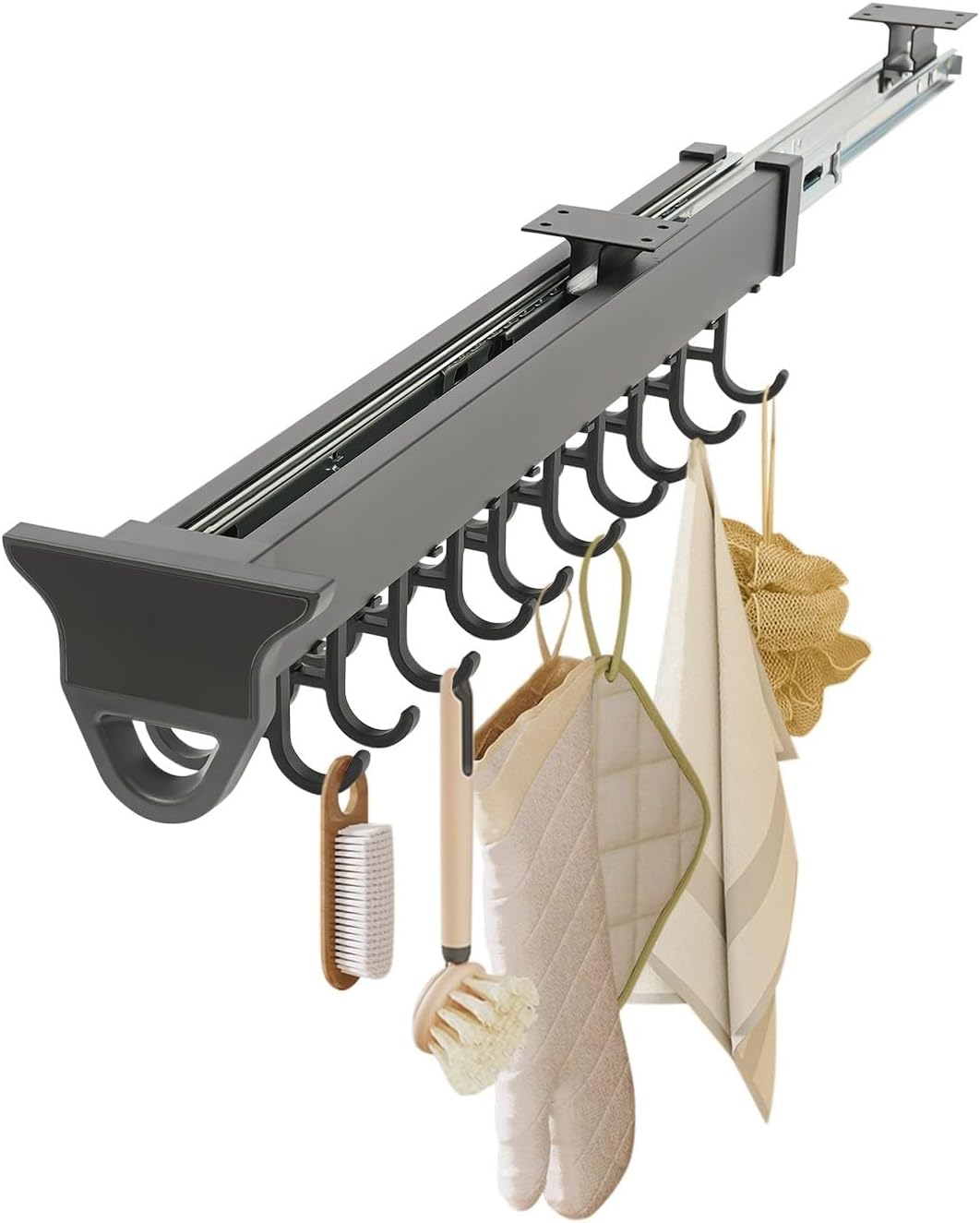 Pull Out Mop And Broom Holder, Pull Out Pots And Pans Organizer, Aluminum Alloy Closet Holder Hanger Rail With Adjustable Hooks, For Cabinet, Closet Tie Rack, Belt Scarf Hanger(16.17in-14 hook)