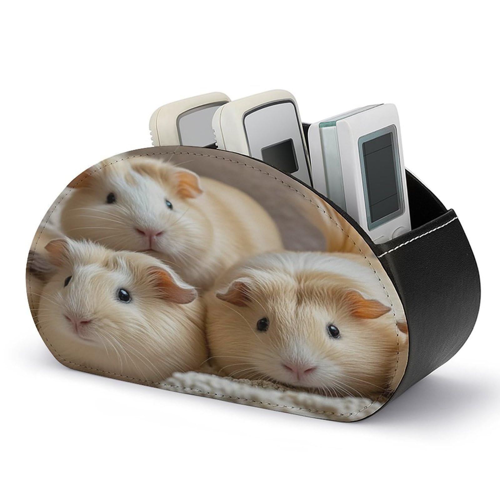 FekiLoot Guinea Pigs TV Remote Control Holder with 5 Compartments Multi-functional Leather Bedside Table Remote Caddy Desktop Storage Box for Store Pen Controller Media Player Cosmetic