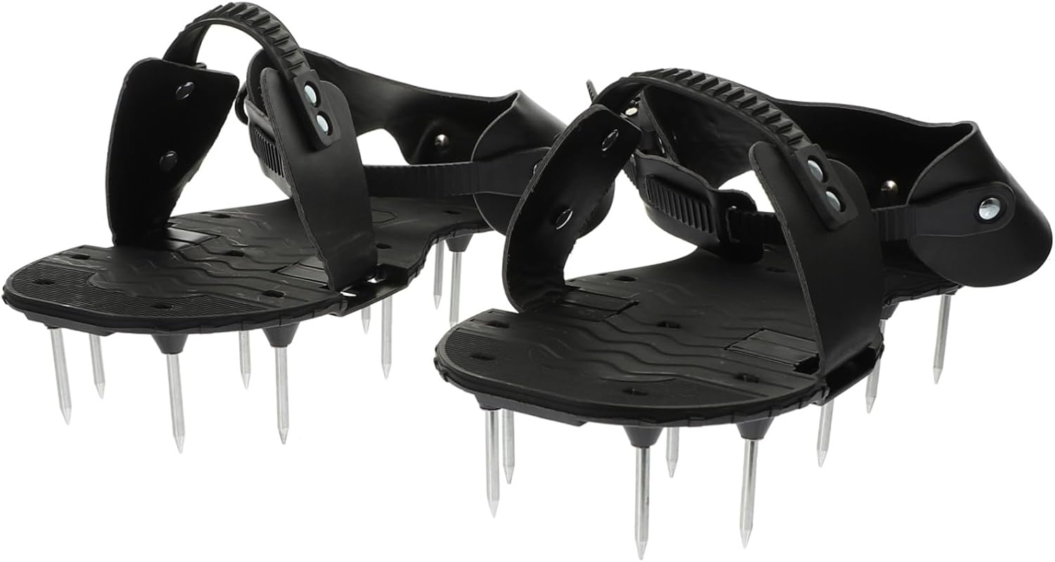 MERRYHAPY 1 Pair of Garden Aerator Shoes Grass Aerator Shoes for Lawn Care Adjustable Winding Belt Black