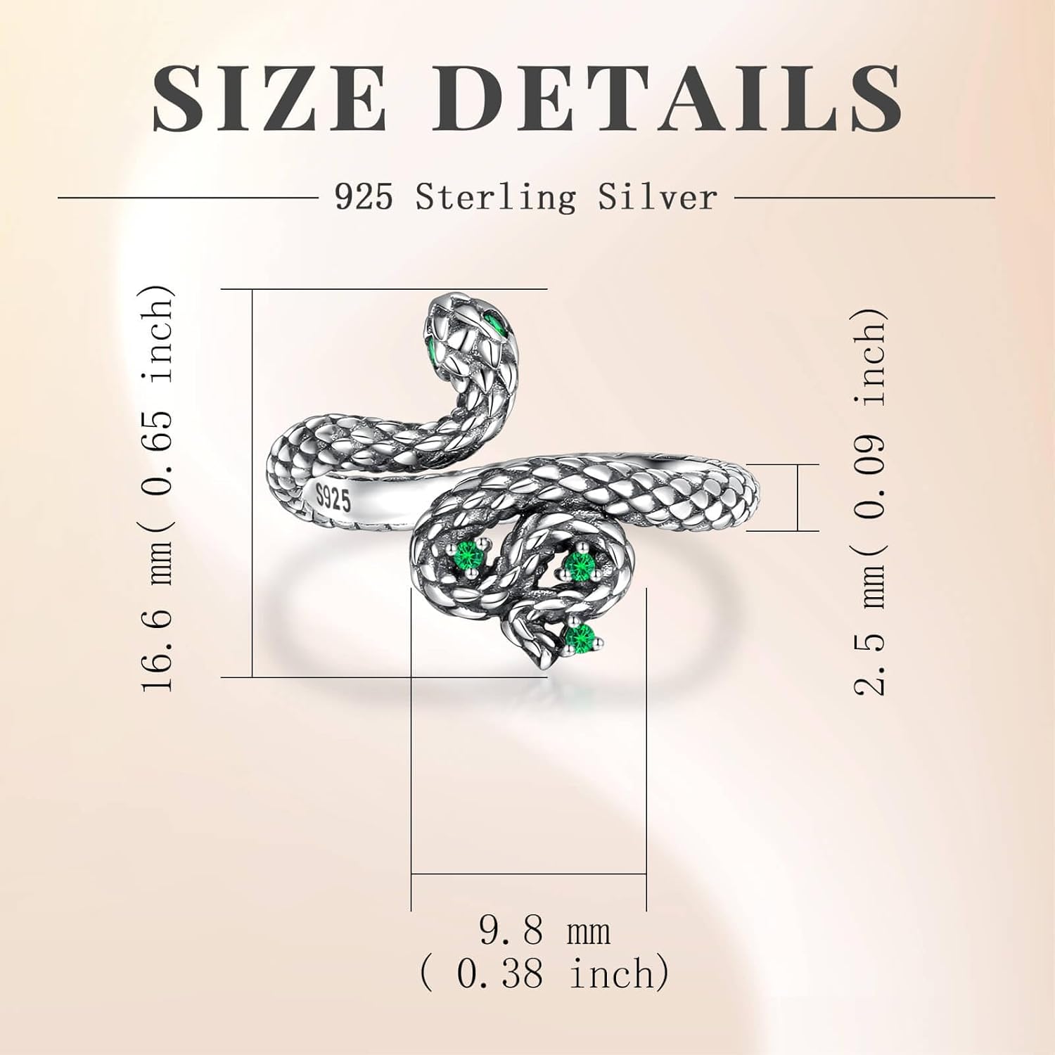 925 Sterling Silver Snake Ring for Women-Adjustable Green CZ Snake Ring-Jewelry Gifts For Her - Image 7