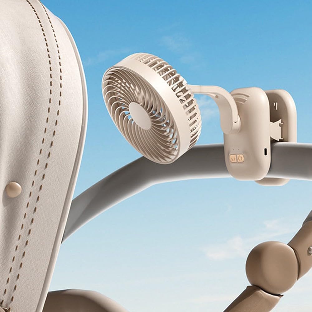 Tragbarer Ventilator zum Anklippen, wiederaufladbarer, oszillierender Schreibtisch-Kinderwagen-Ventilator mit 120 ° automatischer Schwenkung, 4 Geschwindigkeiten, USB-C-Ladung, leiser ABS-Zirkulator