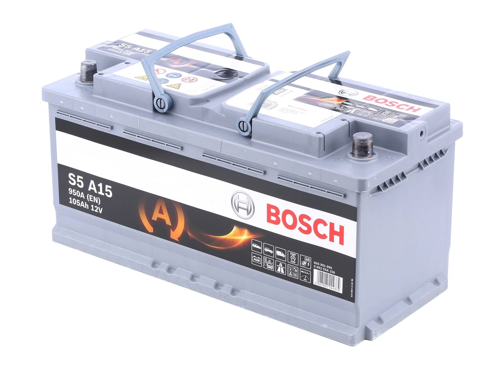 Bosch S5A15 - Car Battery - 105A/H - 950A - Agm Technology - Adapted for Vehicles with Start/Stop System