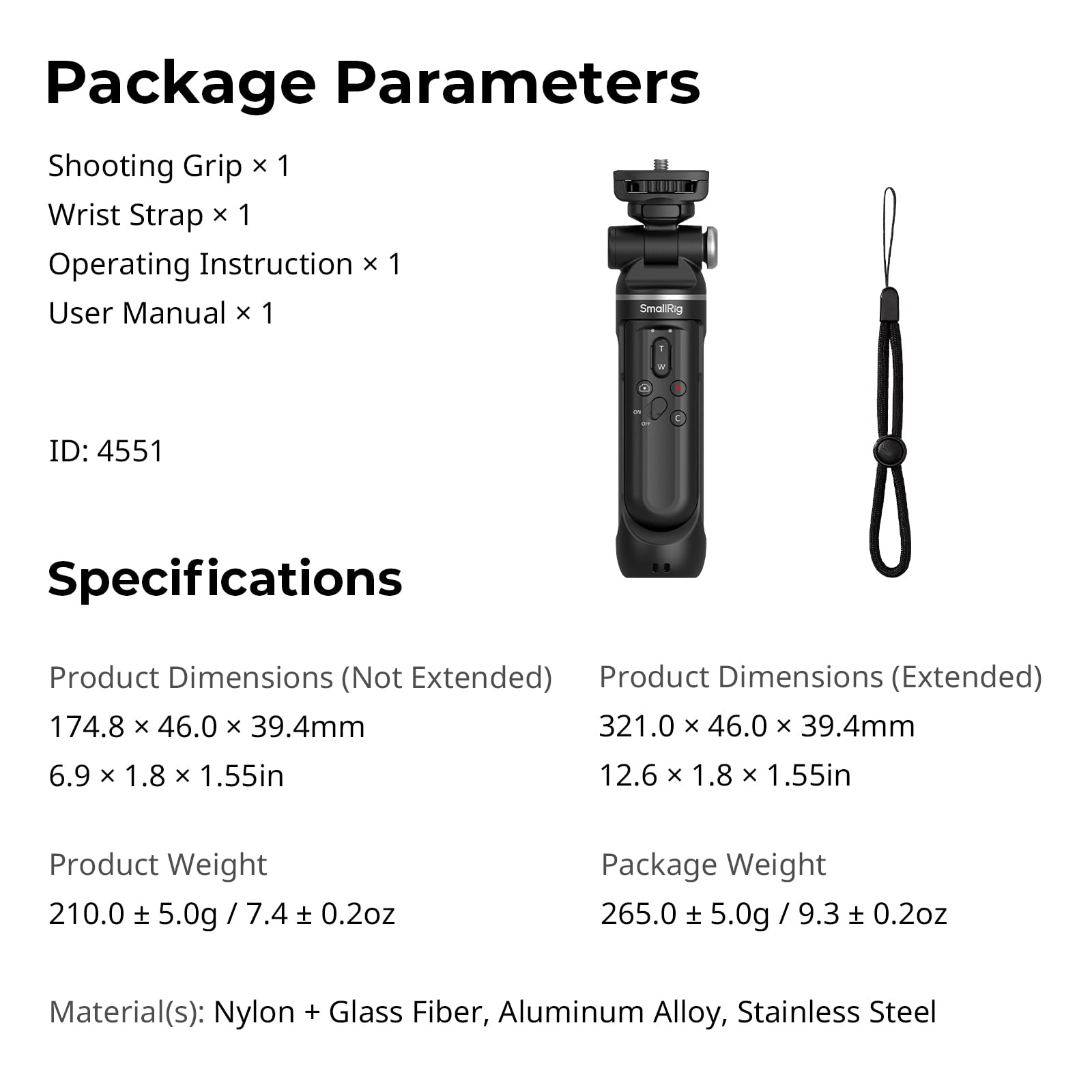 SMALLRIG SR-RG2 Multifunktionaler kabelloser Aufnahmegriff, Verstellbarer Selfie-Stick, ferngesteuerte Kamera, für Nikon, für Canon, für Sony, für Vlogging, Live-Streaming, tägliches Filmen – 4551