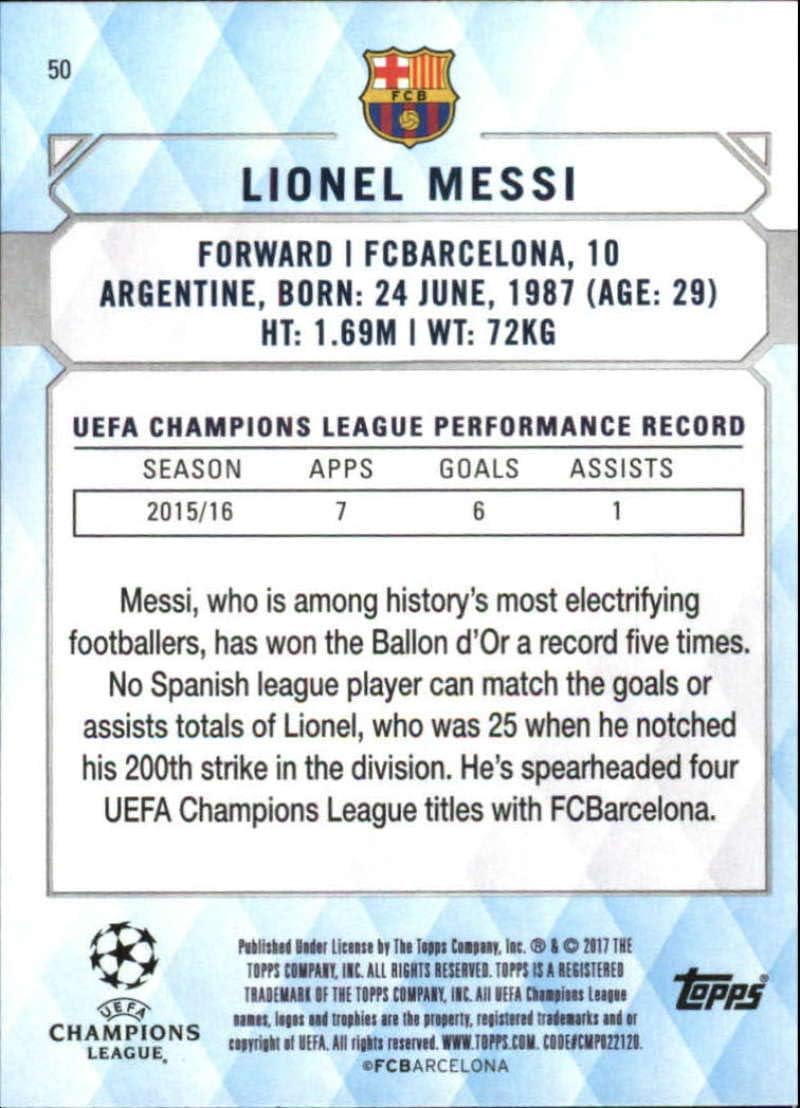 2016-17 Topps Showcase UCL (UEFA Champions League) Soccer #50 Lionel Messi FC BARCELONA Official Futbol Trading Card