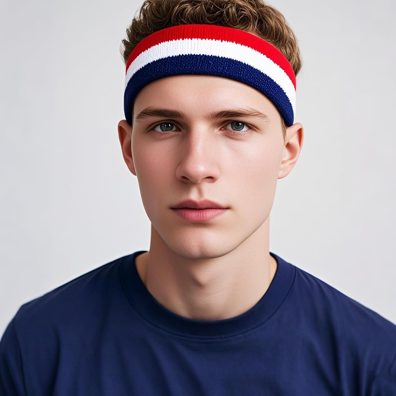 5PCS Striped Sweatbands Set American Flag Style with Colorful Cotton Striped Socks Sports Headband and Wristbands - Image 5