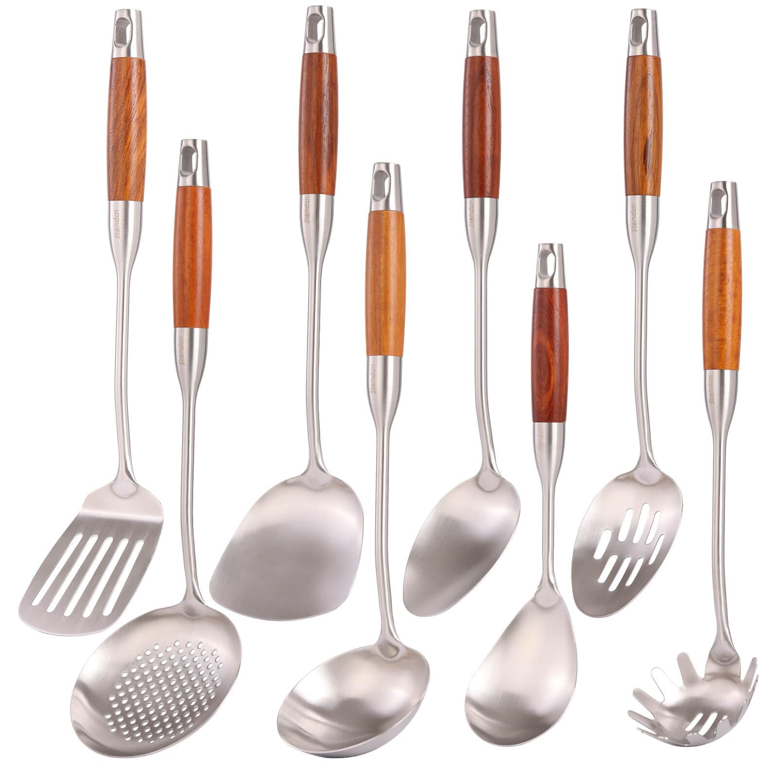 Amazon.com: 18/10 Stainless Steel Kitchen Utensils Set with Wooden