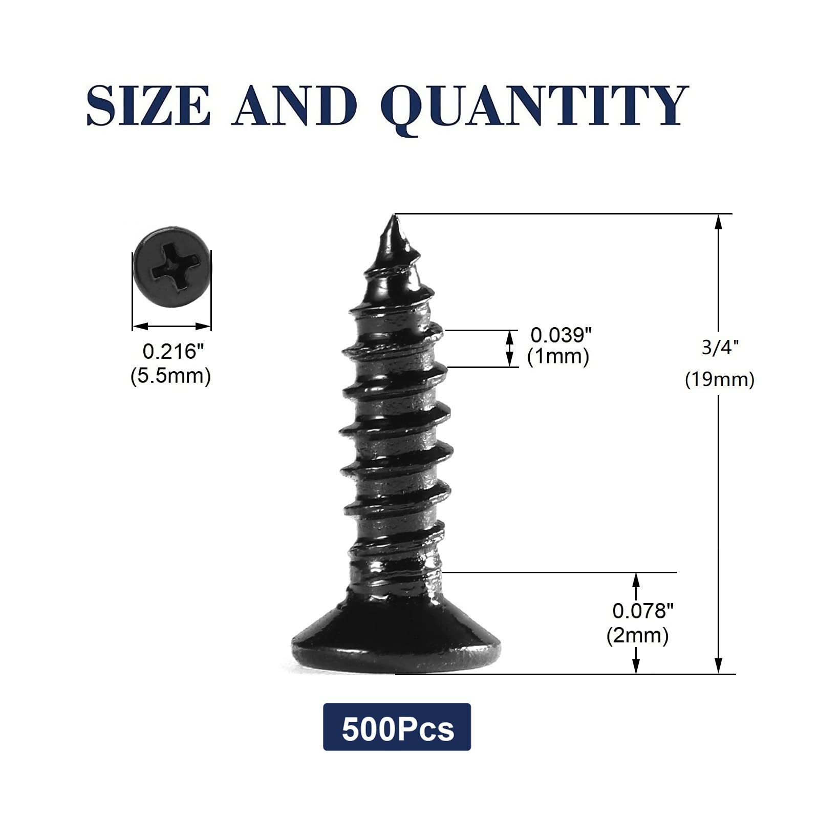 Lot de 500 vis à bois 18-8 (304) en acier inoxydable à tête plate Phillips auto-taraudeuses rapides pour cloison sèche Noir oxyde