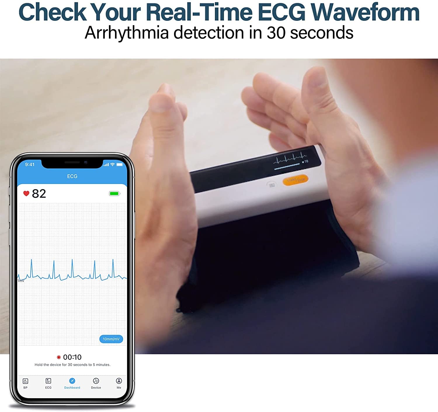 ViATOM Blutdruckmessgerät Oberarm mit EKG, Kabelloser Herzgesundheitsmonitor, Messung von Blutdruck und EKG, Unbegrenztem Speicherplatz, Kostenlose App für iOS und Android