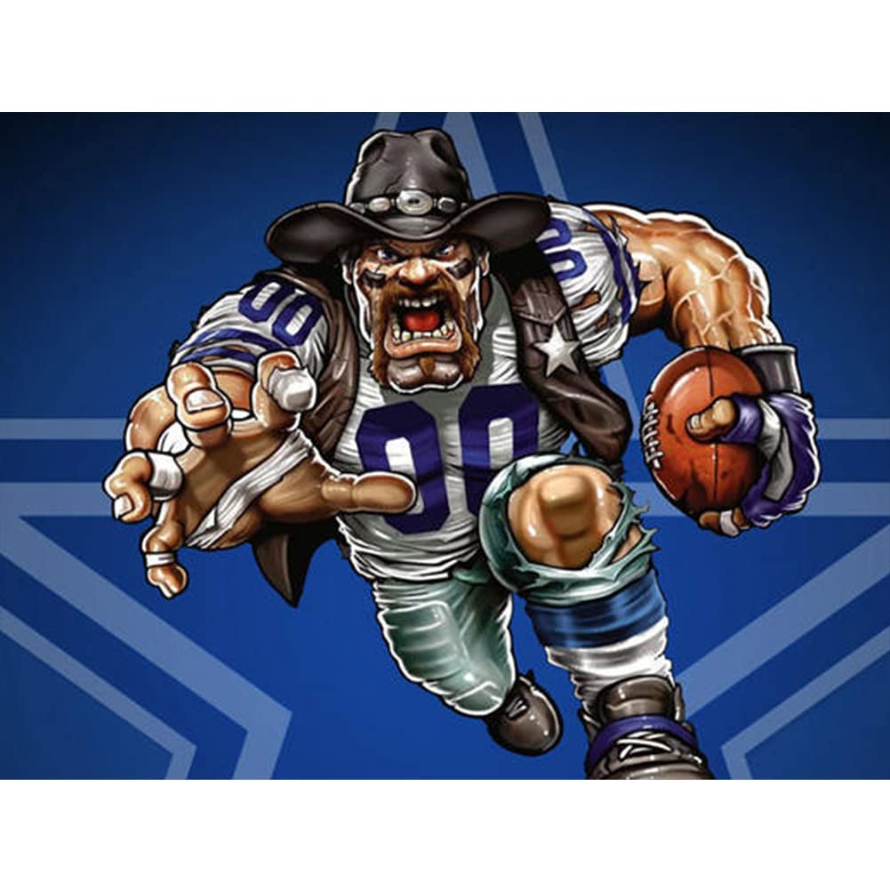 DIY Football Diamond Painting Kits for Adults, 5D Round Full Drills Dallas Team Fan Diamond Art for Home Wall Decoration 12x16 Inch DPNF02
