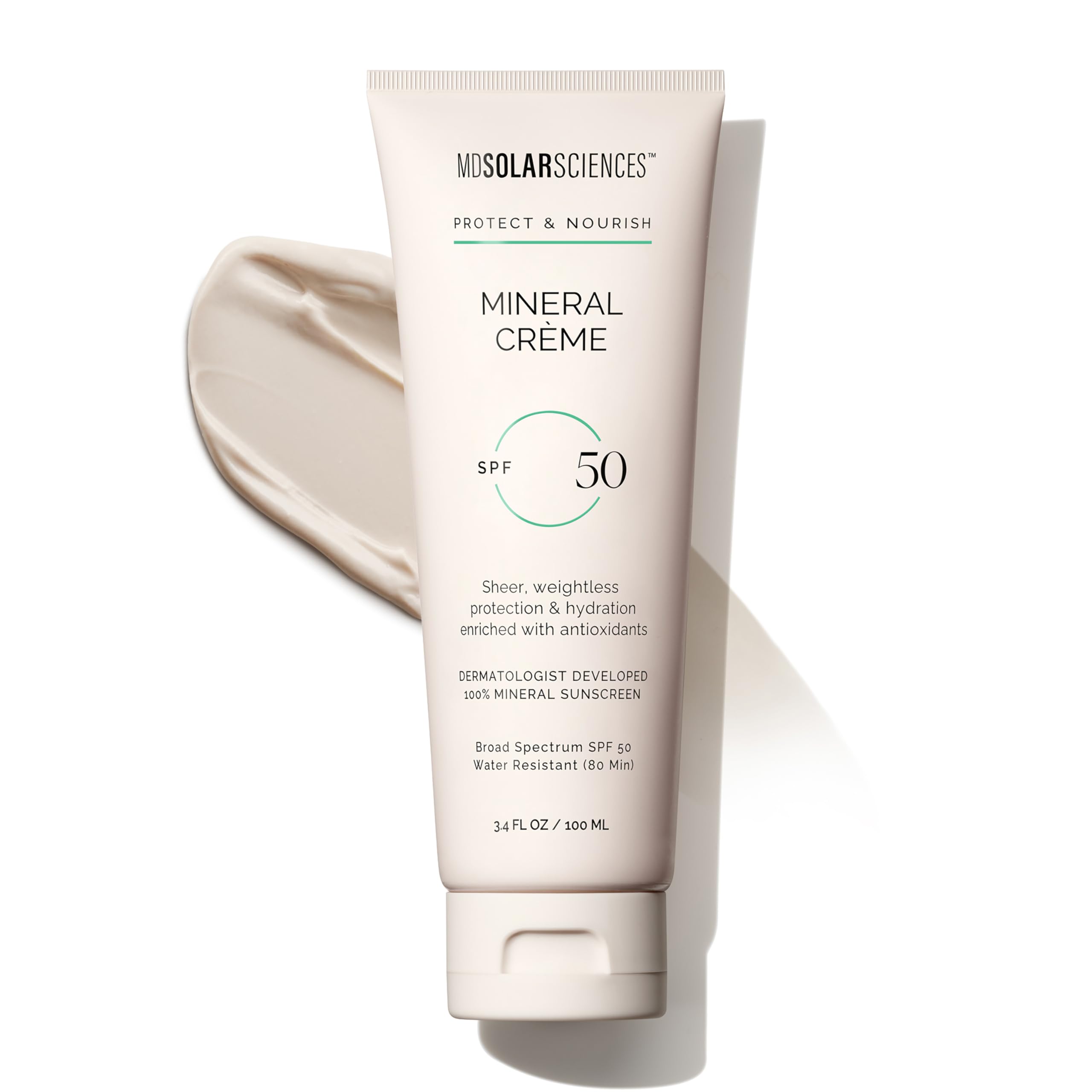 MDSolarSciences Mineral Crème SPF 50 Sunscreen for Face – Water-Resistant, Broad Spectrum UV Protection – Blendable Micronized Zinc Oxide – Smooth, Natural Matte Finish