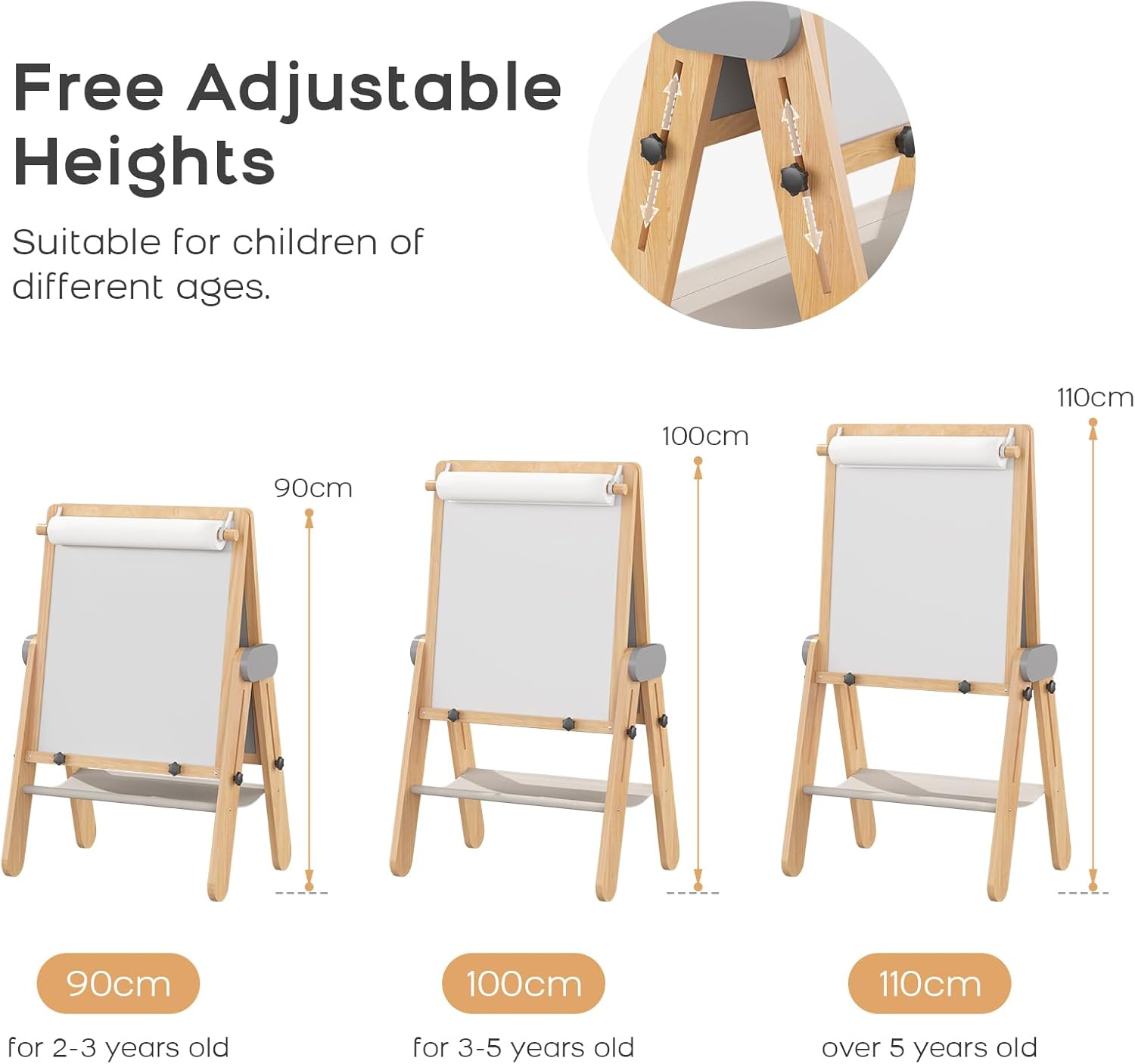 BanaSuper 3-In-1 Folding Kids Art Easel - Double-Sided Foldable Wooden Art Easel with Chalkboard & Whiteboard, Height Adjustable, Portable Art Station with Paper Roll Holder, Ideal Gift for Girl & Boy