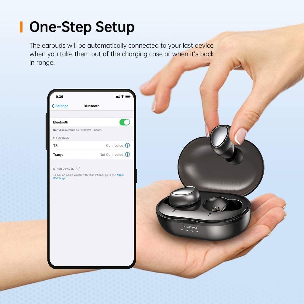 Up To 40% OFF TRANYA T3-Pro Bluetooth 5.0 Wireless Earbuds IPX5 Waterproof TWS Stereo Headphones in Ear 6mm Driver Built in Mic Premium Sound with Deep Bass for Sport Black