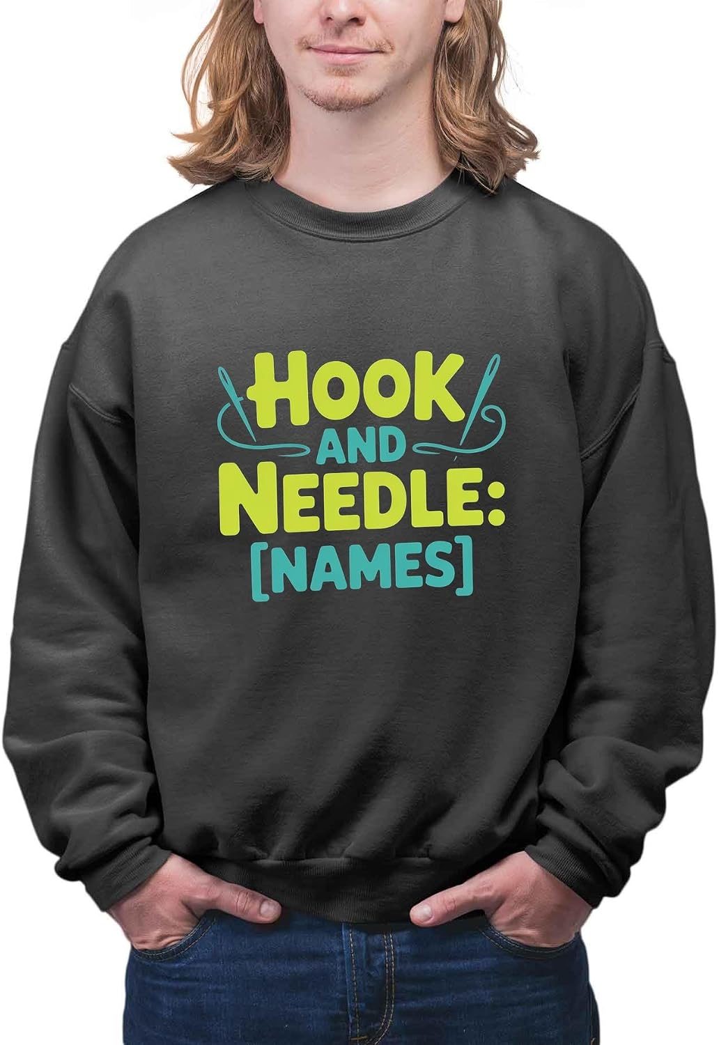Fun Hobby Group T-Shirt with Name Collective Style Knitting - Hook and Needle Black