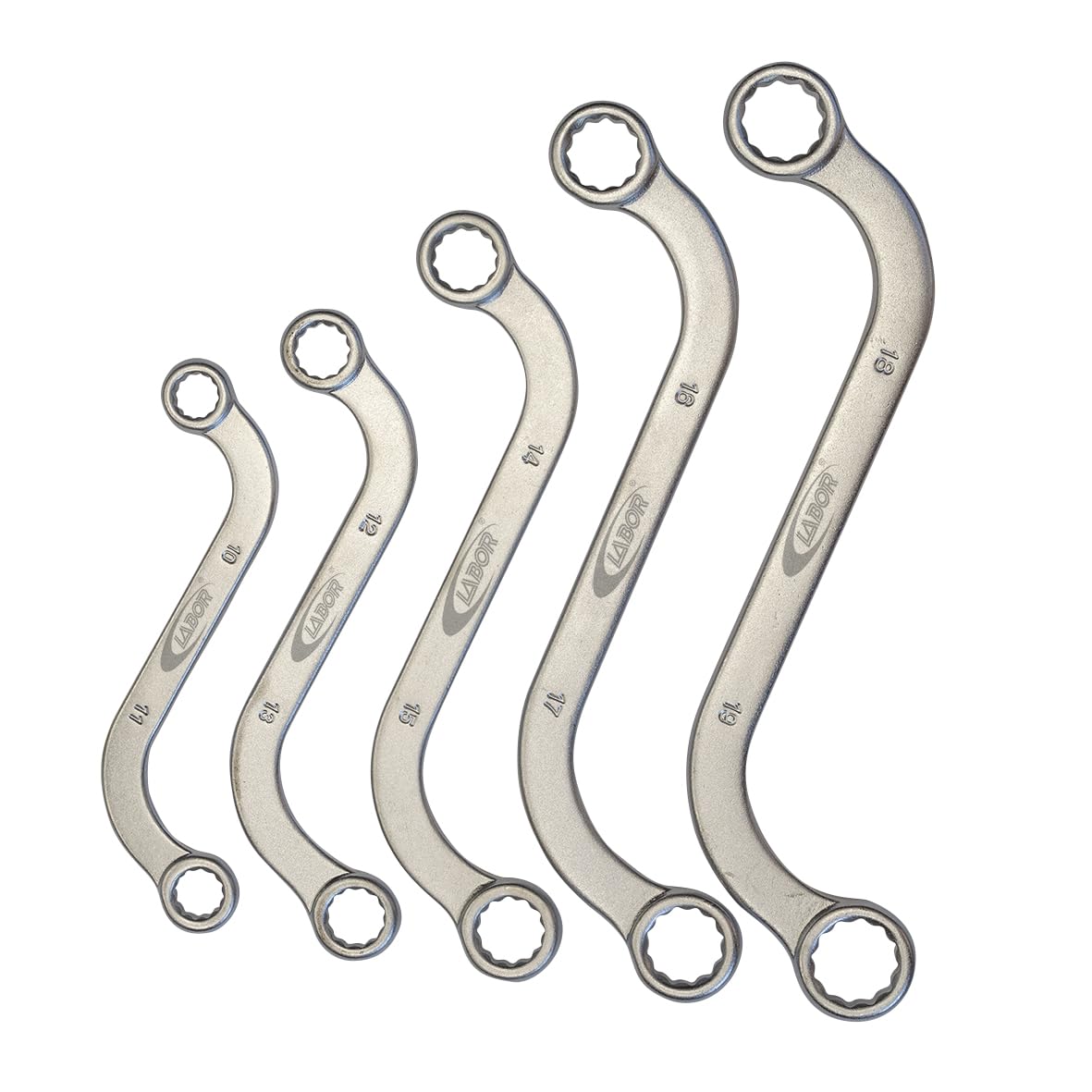 Labor Set 5 Chiavi Poligonali Curve – Acciaio al Carbonio con Finitura Satinata – Misure 10x11 a 18x19 mm
