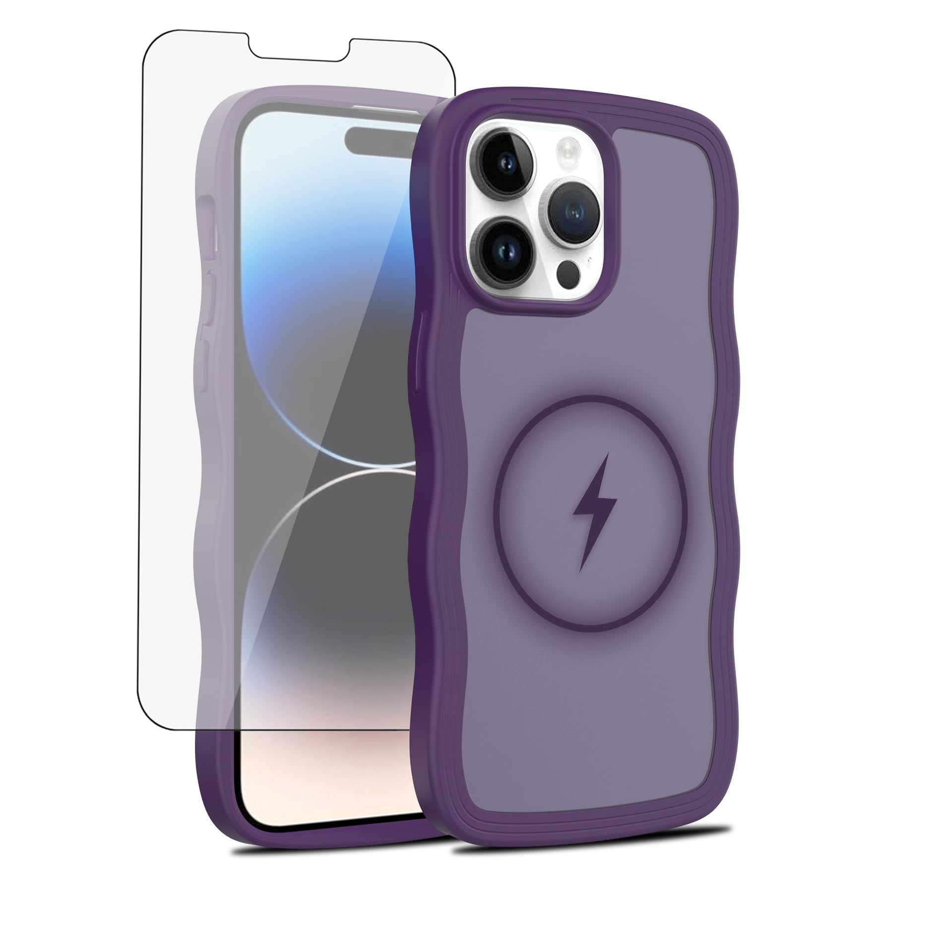 Phone Case for iPhone 14 Pro Max 6.7 inch Cell Cover with Screen Protector Slim Magnetic TPU Protective fit for Magsafe Wavy Frame Matte