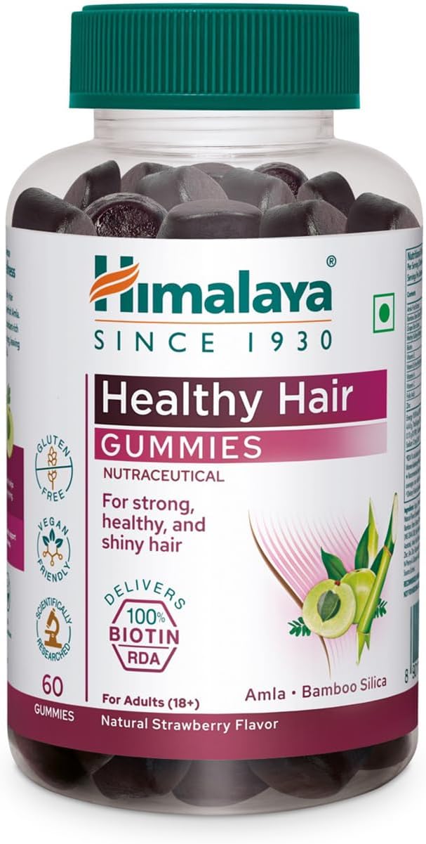 Himalaya Hair Health Gummies | Pack of 60 | For Strong, Healthy, Shiny Hair | 100% RDA Bioton |Gelatin-free Fruit based Gummies | 100% Vegetarian
