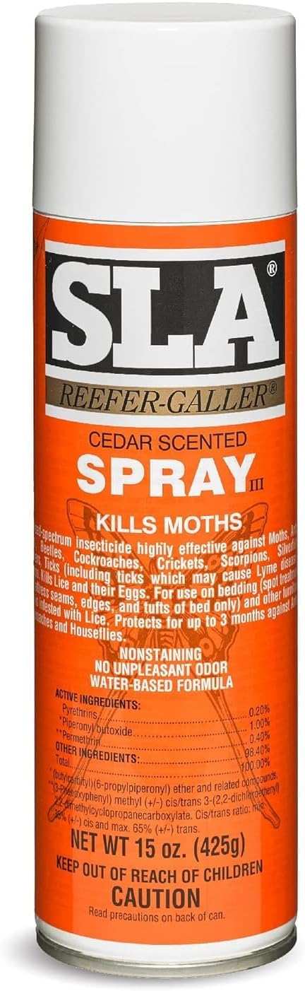 Reefer Galler SLA Cedar Scented Moth Repellent Spray, Kills Moths Bed Bugs and Pests on Contact, 15 oz