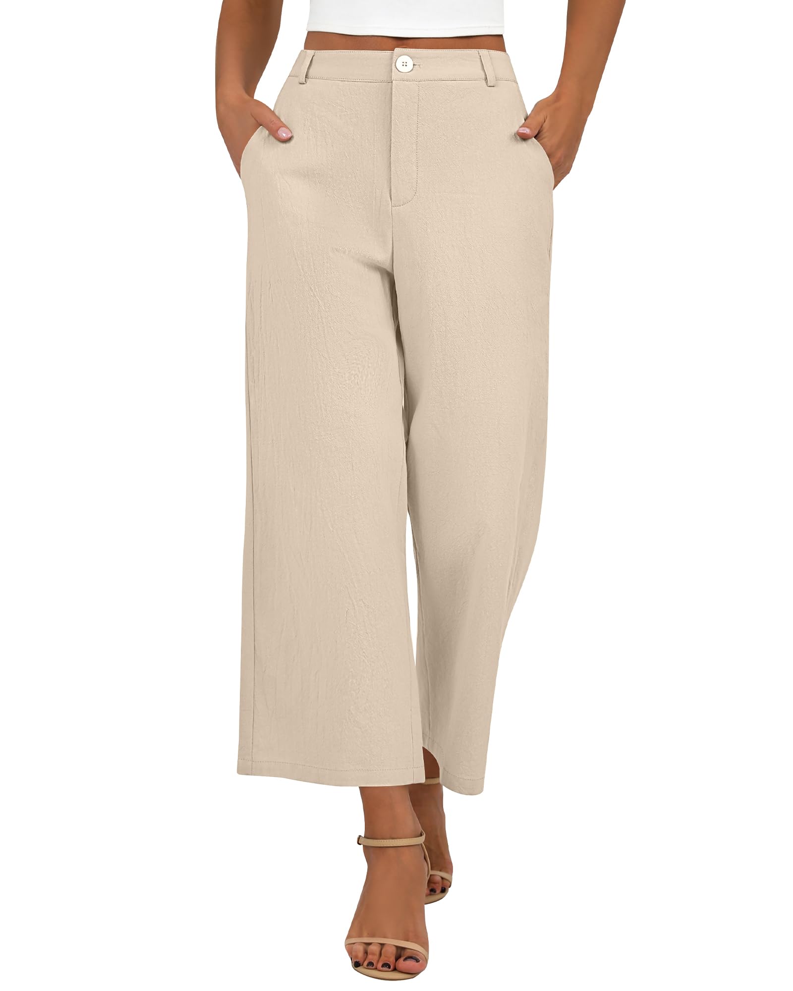 Neer Womens Cotton Linen Palazzo Pants Casual Wide Leg Lounge Pants Summer High Waisted Flowy Trousers with Pockets