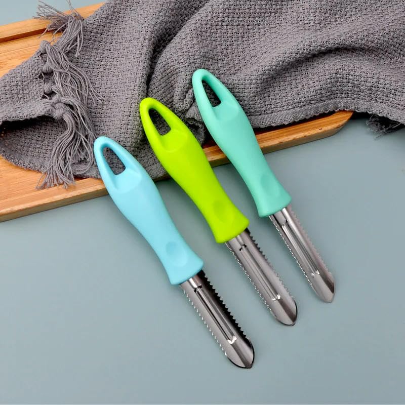 Gemüseschäler Gurkenschneider aus Edelstahl, rutschfest, Obst-, Gemüse- und Kartoffelschäler, Messer, Schneidemesser, Schälmesser, Küchenhelfer – Blau(Green)