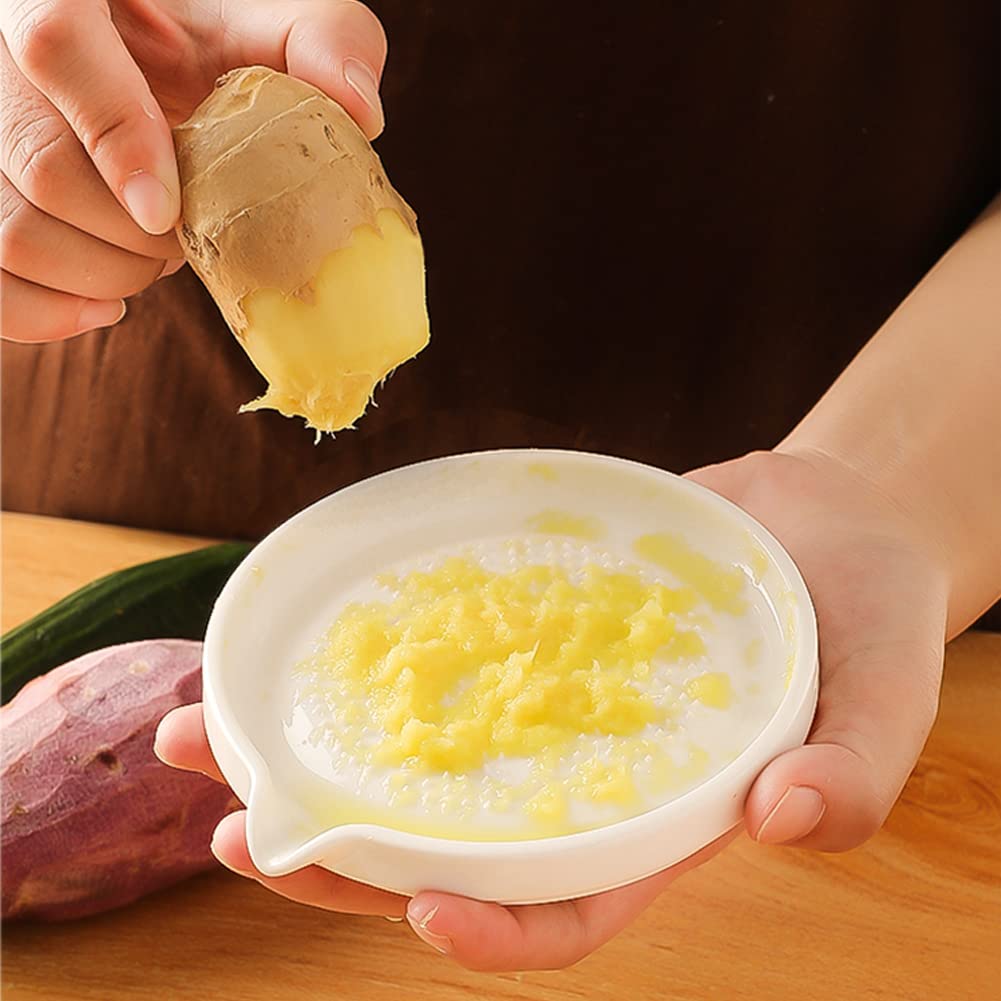Rallador de cerámica para jengibre, ajo, cebolla, queso, limón, chocolate, verduras y frutas para cocina, juego de 2, color blanco 3