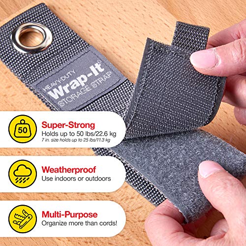 Heavy-Duty Wrap-It Storage Straps - Assorted 10-Pack (Graphite Gray) - Hook And Loop Storage Strap, Extension Cord Organizer, Hose, Cable Straps, Rope Organizer, Electrical, Hose, Garage Wall Hanger #TOP2