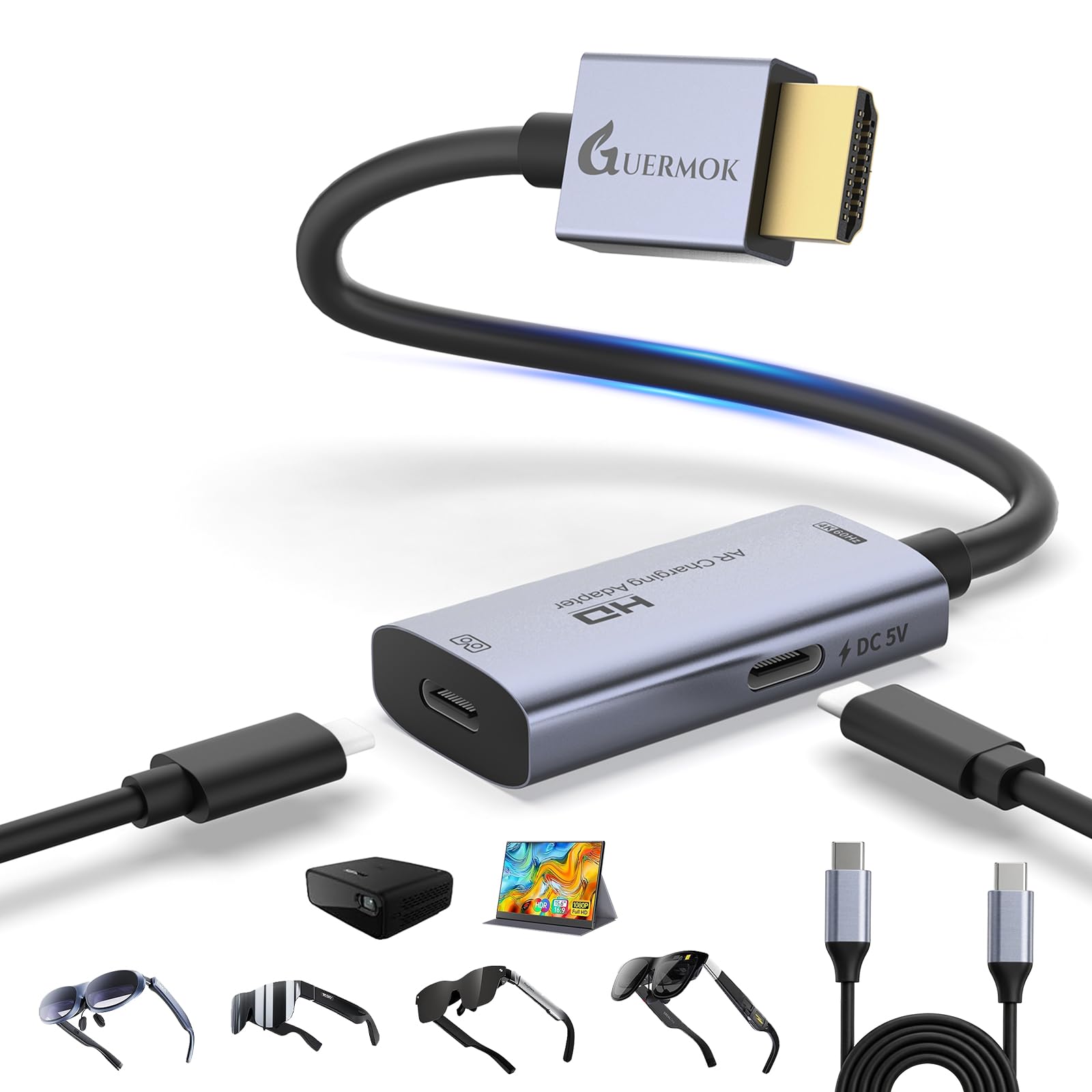 Guermok HDMI to USB C Video Display Adapter, 4.9ft AR Glasses Hub, 4K@60Hz