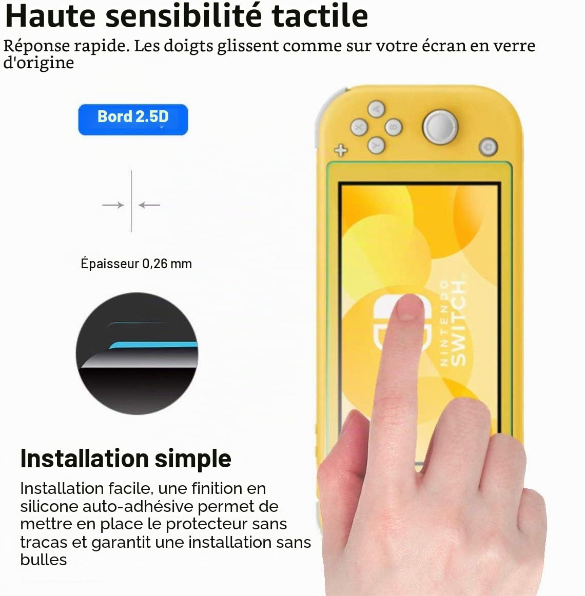 Protection écran pour Nintendo Switch LITE en Verre Trempé - Pack de 2 FILMS - Premium Ultra Résistant en Verre Trempé - Oléophobe 100% Transparent