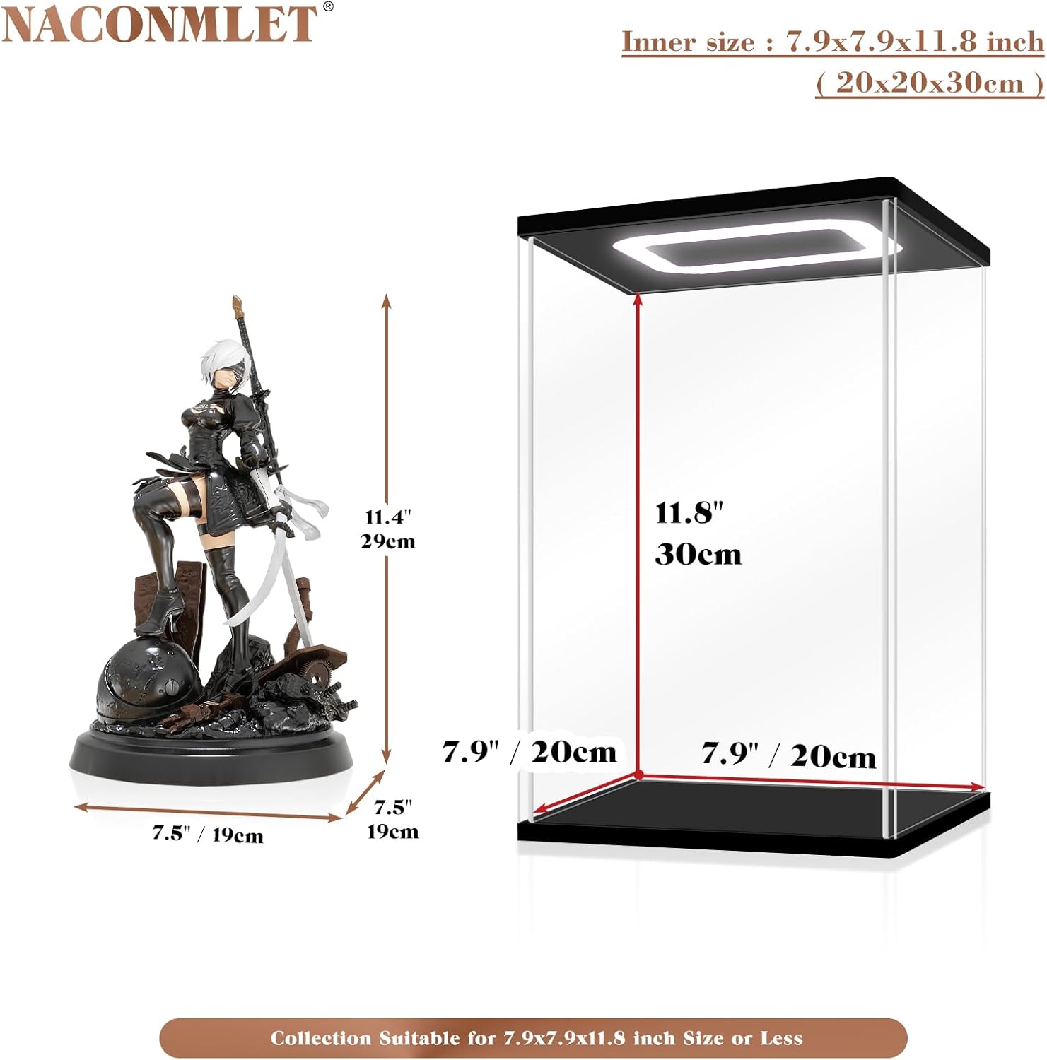 Clear Acrylic Display Case with Color Light for 400% Popmat Figurs, Assemble Clear Display Box Stand Dustproof Protection Showcase Organizer Box for Action Figures