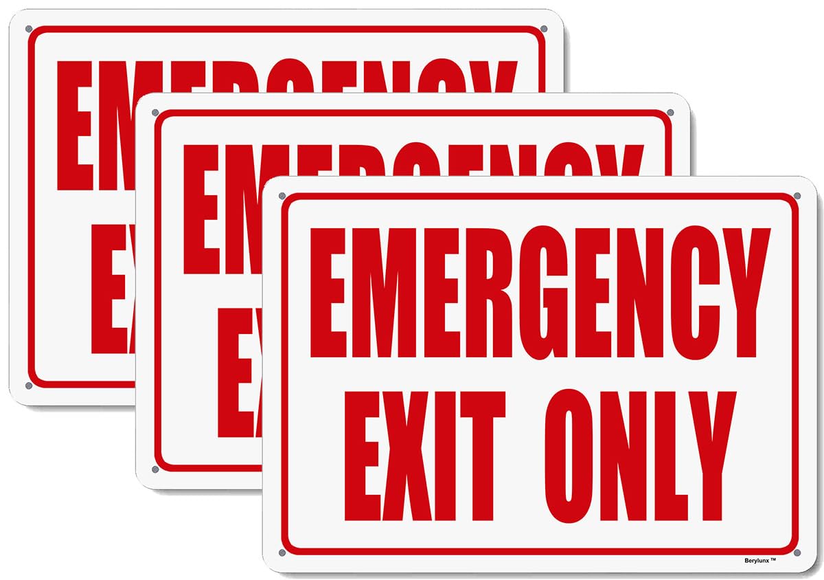 3 Pack 8"x12" Emergency Exit Only White Background Red Rust Free Aluminum, Fade Resistant Metal Signs for Business for Home for Door Outdoor