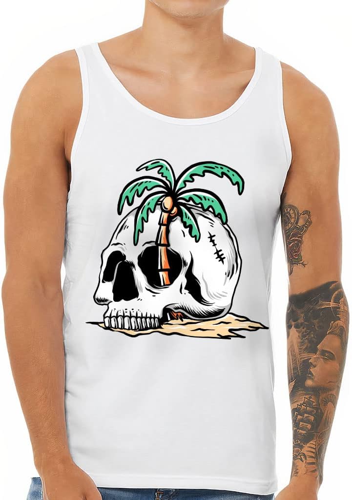 Skull Graphic Tank - Plam Tree Workout Tank - Beautiful Jersey Tank