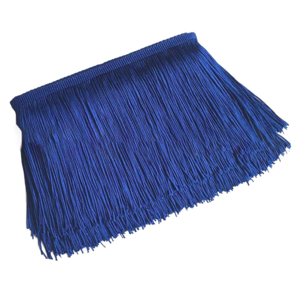 Blausky 20 cm x 1 m Wide Tassel Fringe Trim Dance Fringe Cut Fringe Silky Fringe Ribbon Decorative Ribbon Fringe Trim Ribbons for Sewing, for Latin Dress, Lingerie Curtains, Royal Blue